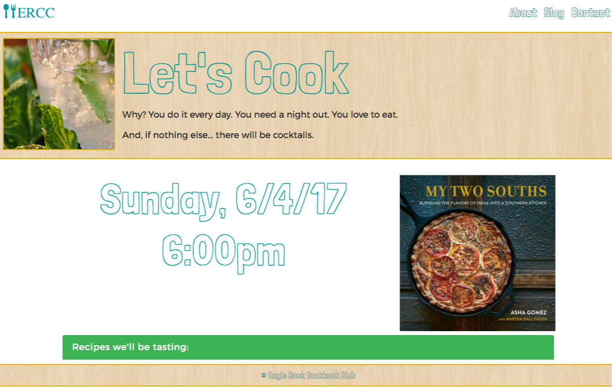 Screenshot of Eagle Rock Cookbook Club website